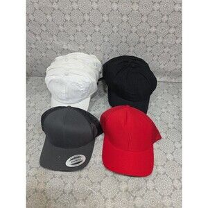 24-Blank Hat Lot 12 White 10 Black 1 Dk. Gray 1 Red Snapback Hook&Loop Baja Fit